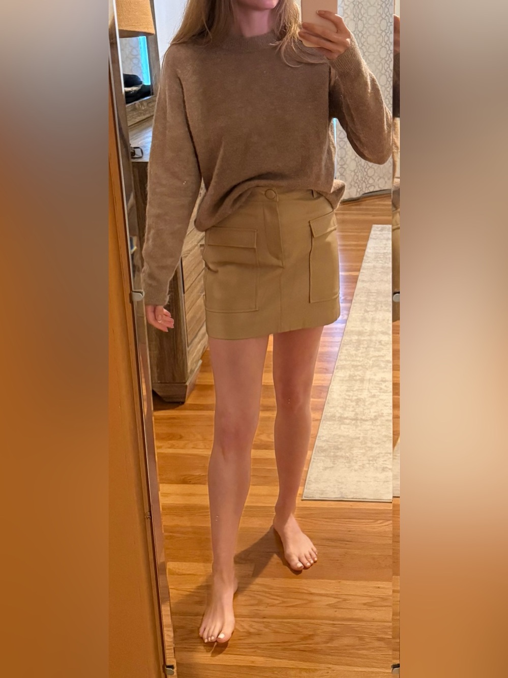 Beige Faux Leather Mini Skirt